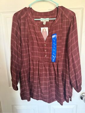 Wrangler Burgundy Plaid Henley Tunic